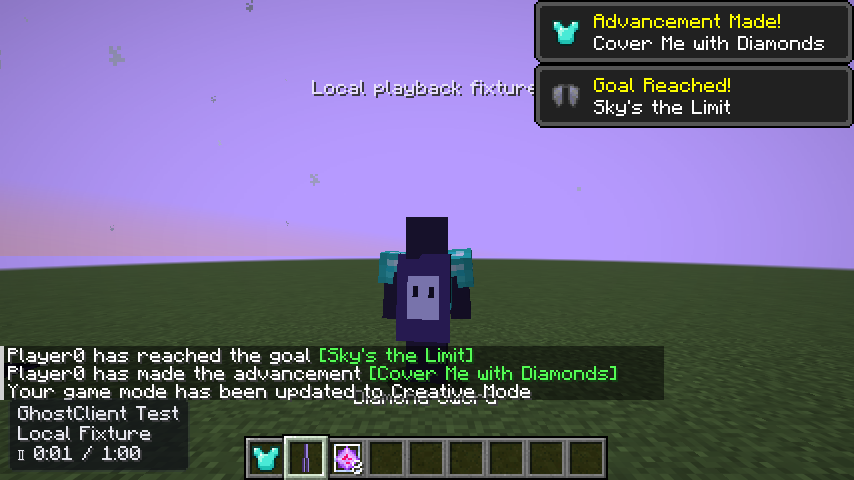 Spielfigur mit GhostClient-Cape und angepasster Darstellung